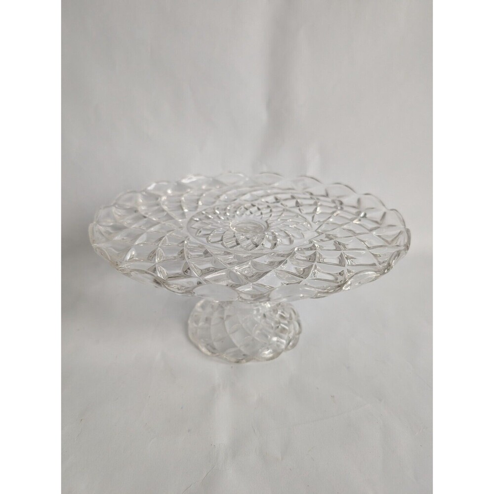 Vintage Pedestal Cake Stand Clear Pressed Glass 9 1/2" Wide Desert Dish